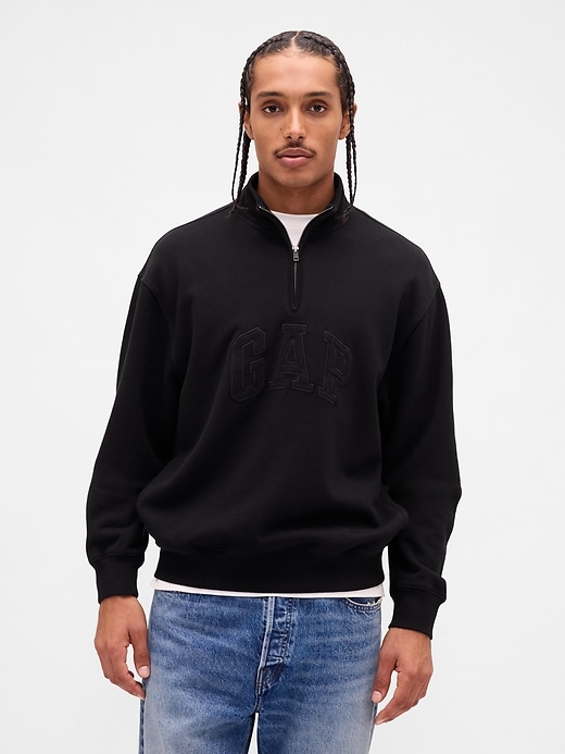 pull-over oversize à demi-zip avec logo épais