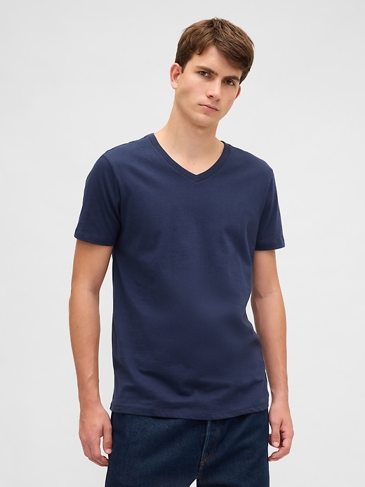 t-shirt à col en v en jersey de coton