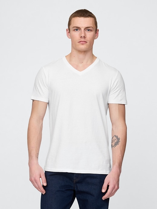 t-shirt à col en v en jersey de coton