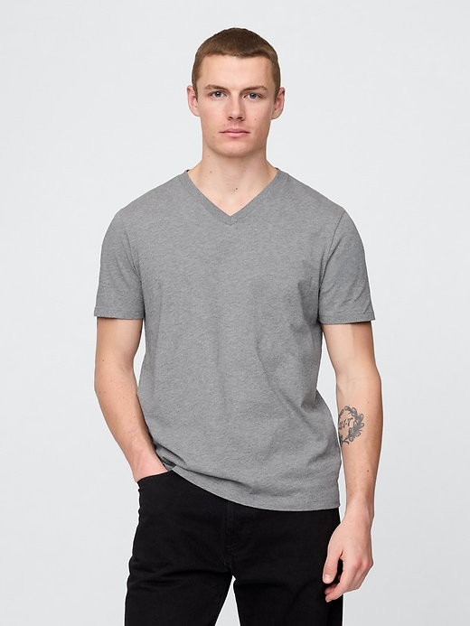 t-shirt à col en v en jersey de coton