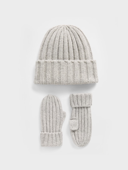 ensemble bonnet et moufles cashsoft côtelés pour bébé et tout-petit