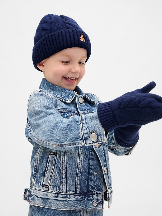 ensemble bonnet et moufles en maille torsadée cashsoft pour bébé et tout-petit
