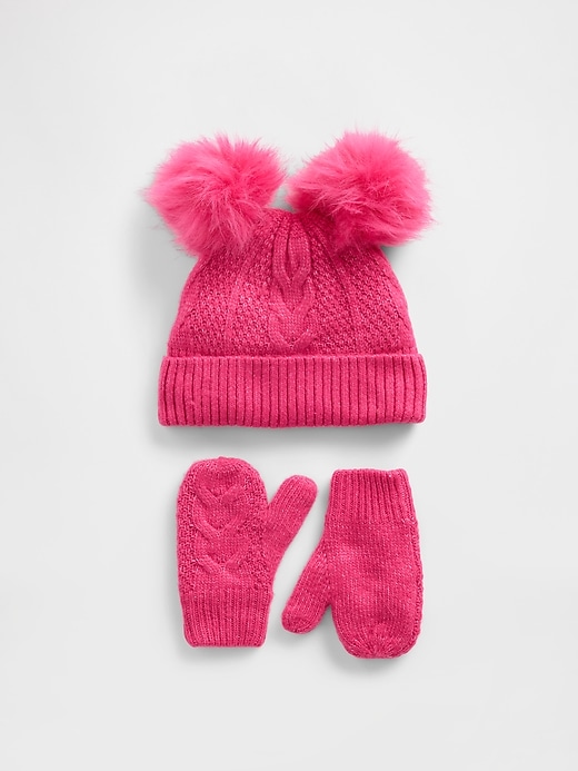 ensemble bonnet et moufles à pompon en maille torsadée pour bébé et tout-petit