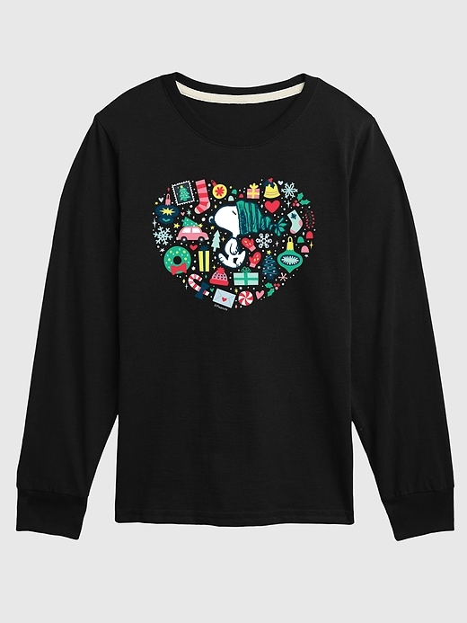 t-shirt à manches longues pour tout-petit peanuts snoopy avec motif cœur et icônes de noël